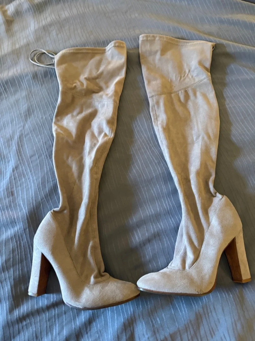 Shutz Over-the-Knee Suede Block Heel Boots in Taupe 7.5 B tassels